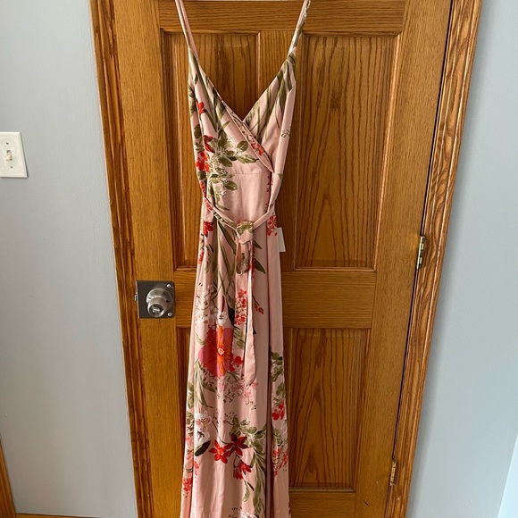New Blush Pink Floral Print Satin Maxi Dress - Picture 2 of 4